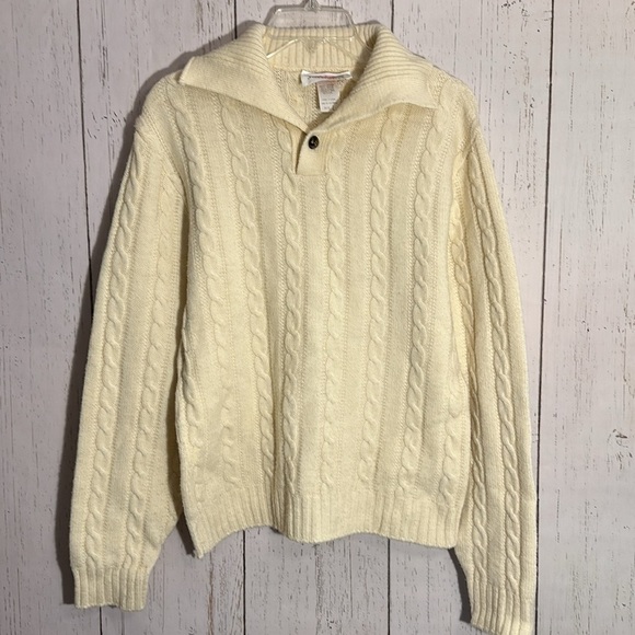 Vintage Jantzen Collared Fisherman Cableknit Cream Sweater Size Large - Picture 1 of 3